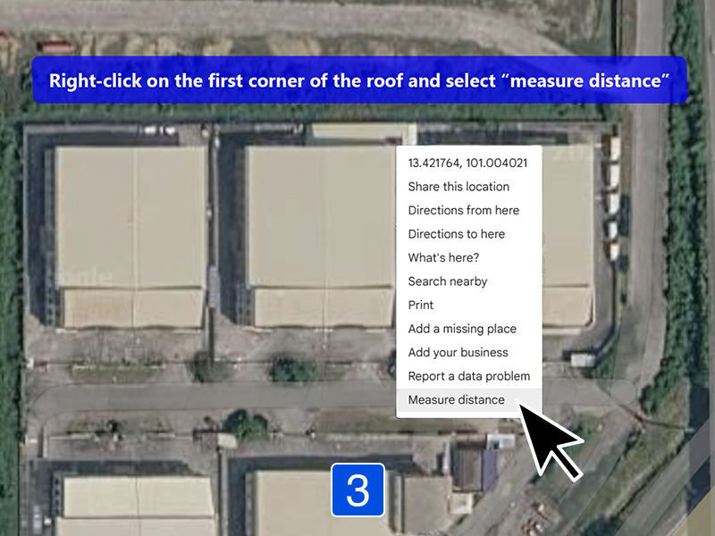 Step 3: Right-click the first corner of your roof and select Measure distance