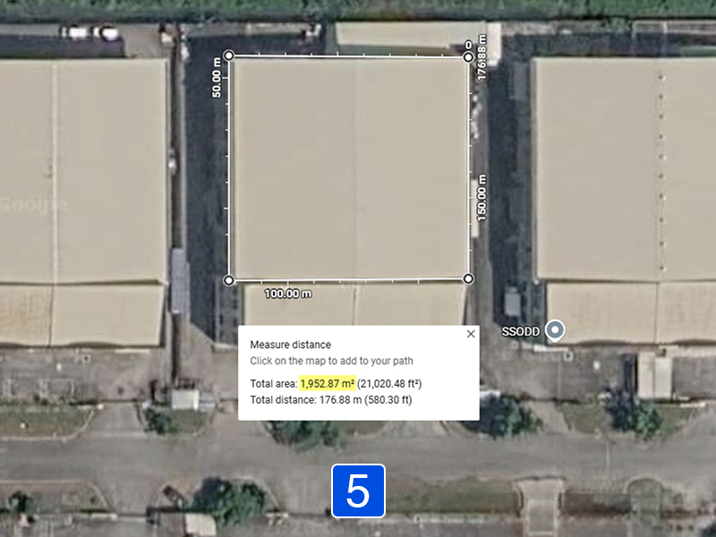 Step 5: Google Maps shows the total area in square meters
